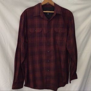 NWOT Van Heusen Dress Shirt Burgundy and Rust Plaid Pattern Size L 16-16 1/2